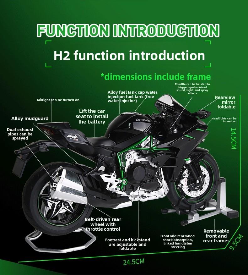 Dynamic H2r Motorcycle Model, Smoke Exhaust, Fire Start, Alloy Replica, Sound & Spray, Realistic Motorbike Experience, Gift for Boyfriend, Collectible, Toy