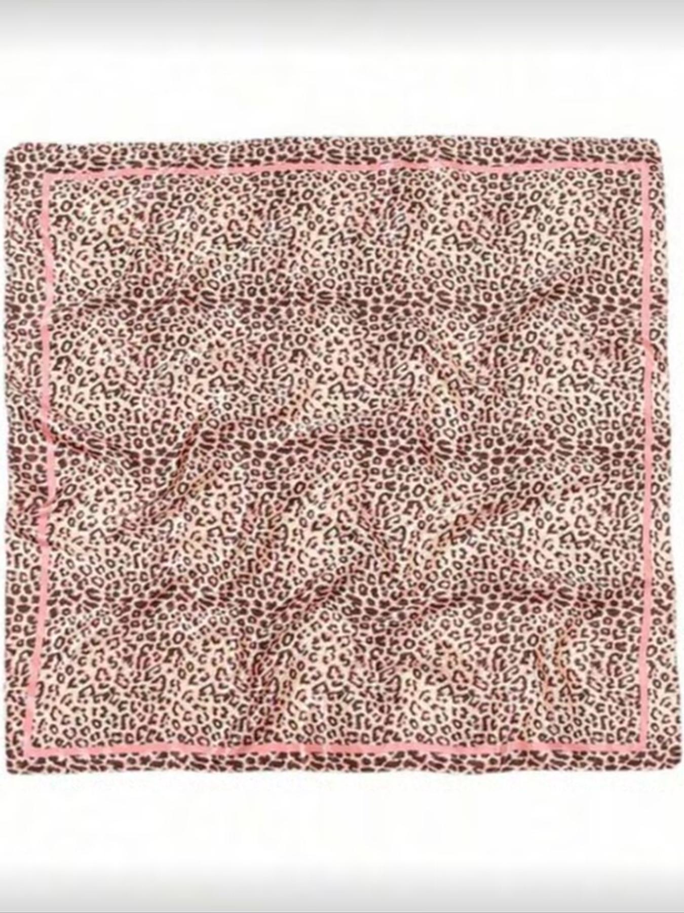 Women's Leopard Print Silk Scarf, 90cm Square Sunscreen Bandana, Fitted Asymmetrical Design, Versatile Head Wrap for All Seasons, Fashion Headscarf