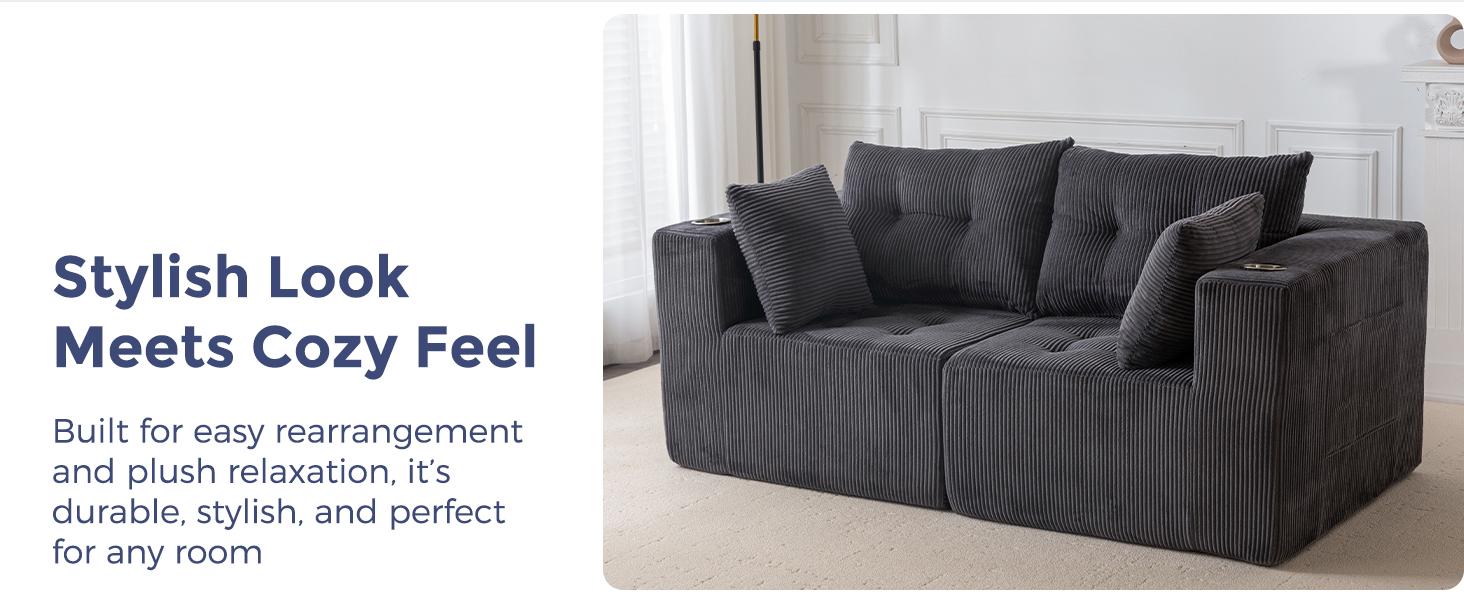 MAXYOYO Loveseat Boneless Cloud Couch, Modular Sectional Sofa Couch for Living Room, Sofa in A Box, Upholstered Cozy Chair with Tufted Craft, No Assembly Required