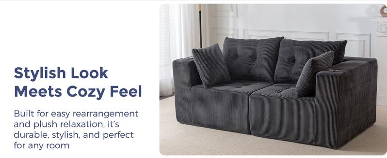 MAXYOYO Loveseat Boneless Cloud Couch, Modular Sectional Sofa Couch for Living Room, Sofa in A Box, Upholstered Cozy Chair with Tufted Craft, No Assembly Required