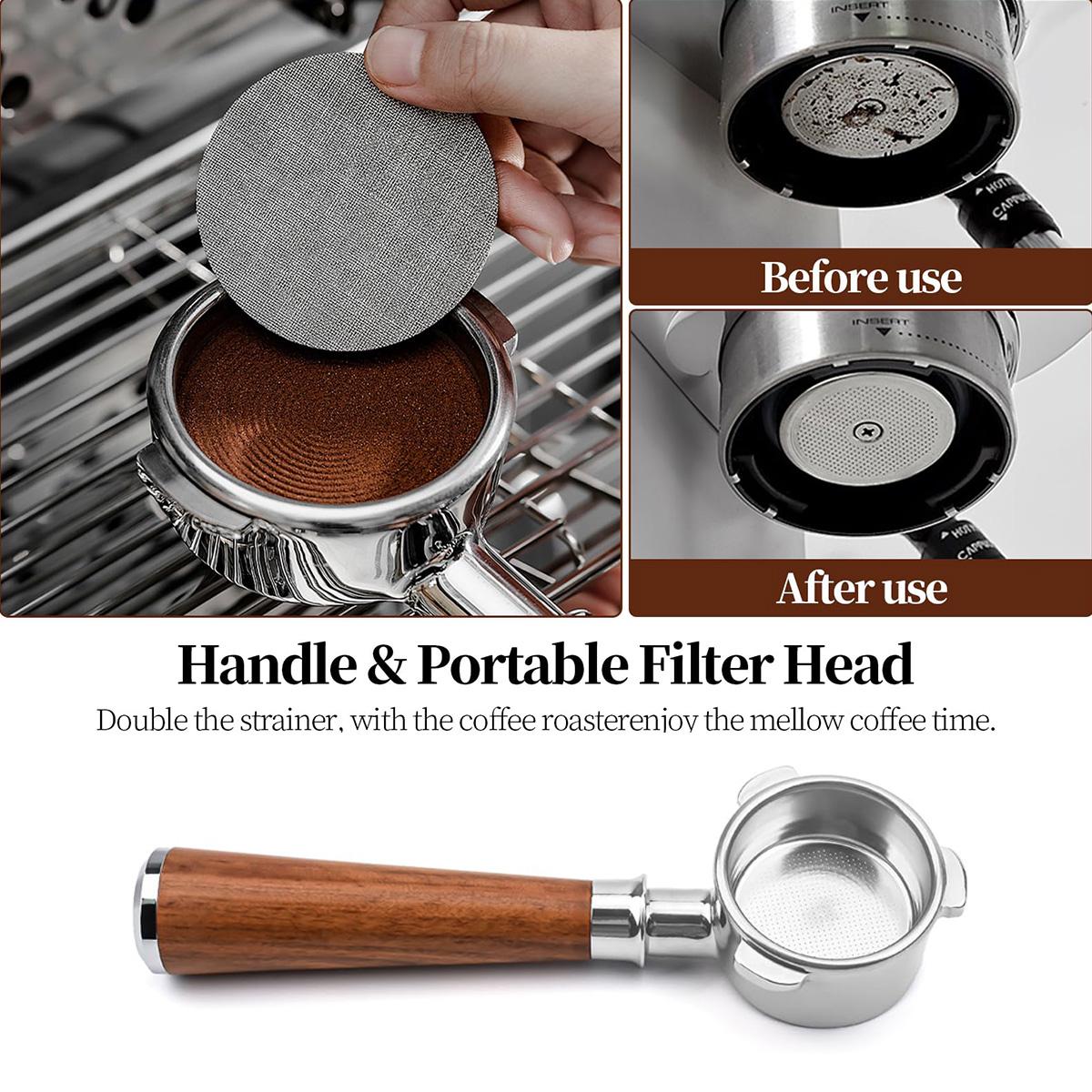 54mm Bottomless Portafilter with Dosing Funnel, Solid Wood Handle, Stainless Steel Filter Basket, Fits Breville Models