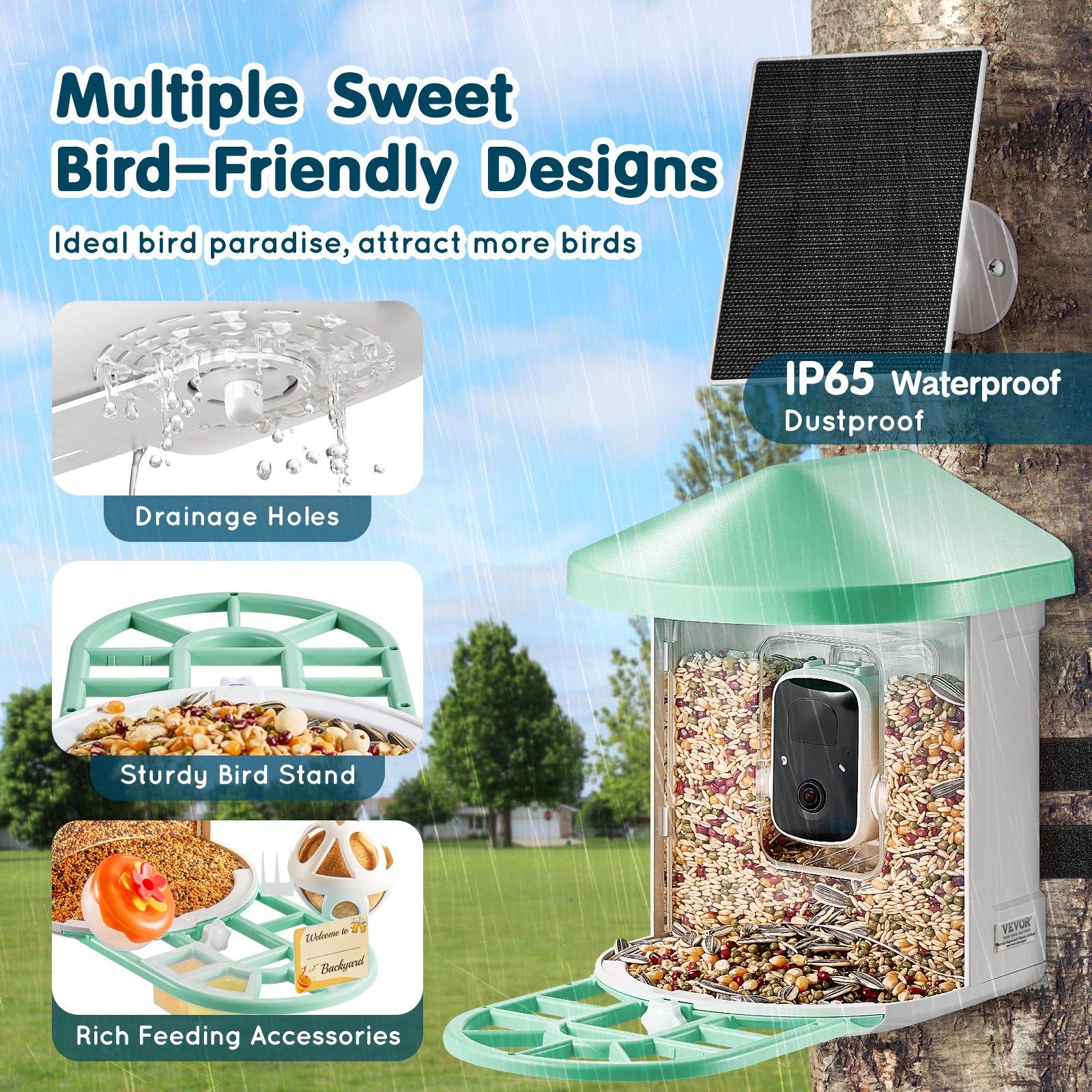 VEVOR Smart Bird Feeder with Camera, 2K HD AI Identify 10,000+ Bird Species, Solar-Powered Bird Watching Camera with Auto Capture & Instant Notify, Wireless Outdoor Ideal Gift for Bird Lovers (Green) VEVOR Smart Bird Feeder with Camera, 2K HD AI Identify 10,000+ Bird Species, Solar-Powered Bird Watching Camera with Auto Capture & Instant Notify, Wireless Outdoor Ideal Gift for Bird Lovers (Green)
