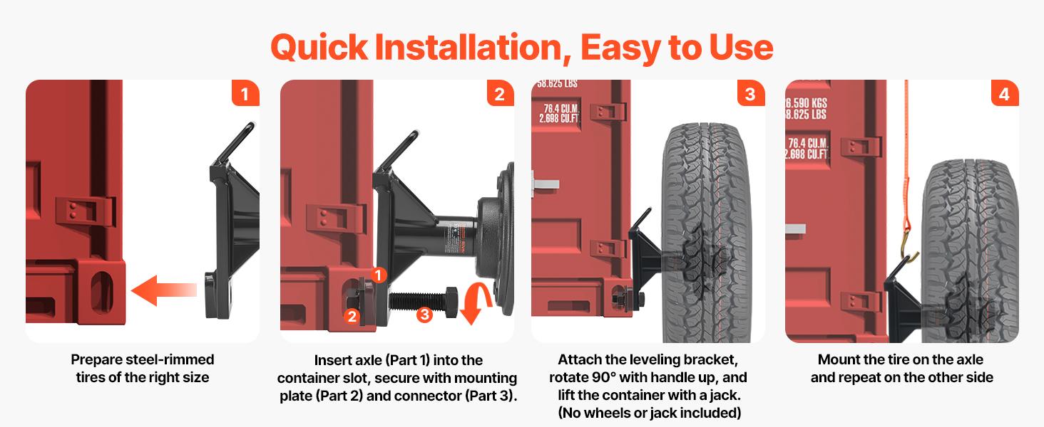 VEVOR Heavy Duty 6-Lug Shipping Container Wheels Kit with Axle, J Hook, Quick Setup, Powder Coated Rust-Proof Ratchet Tie Down, Steel Frame - 7000 lbs Capacity, Moves 20ft-40ft Containers for Warehouse, Construction Site Use, Dock
