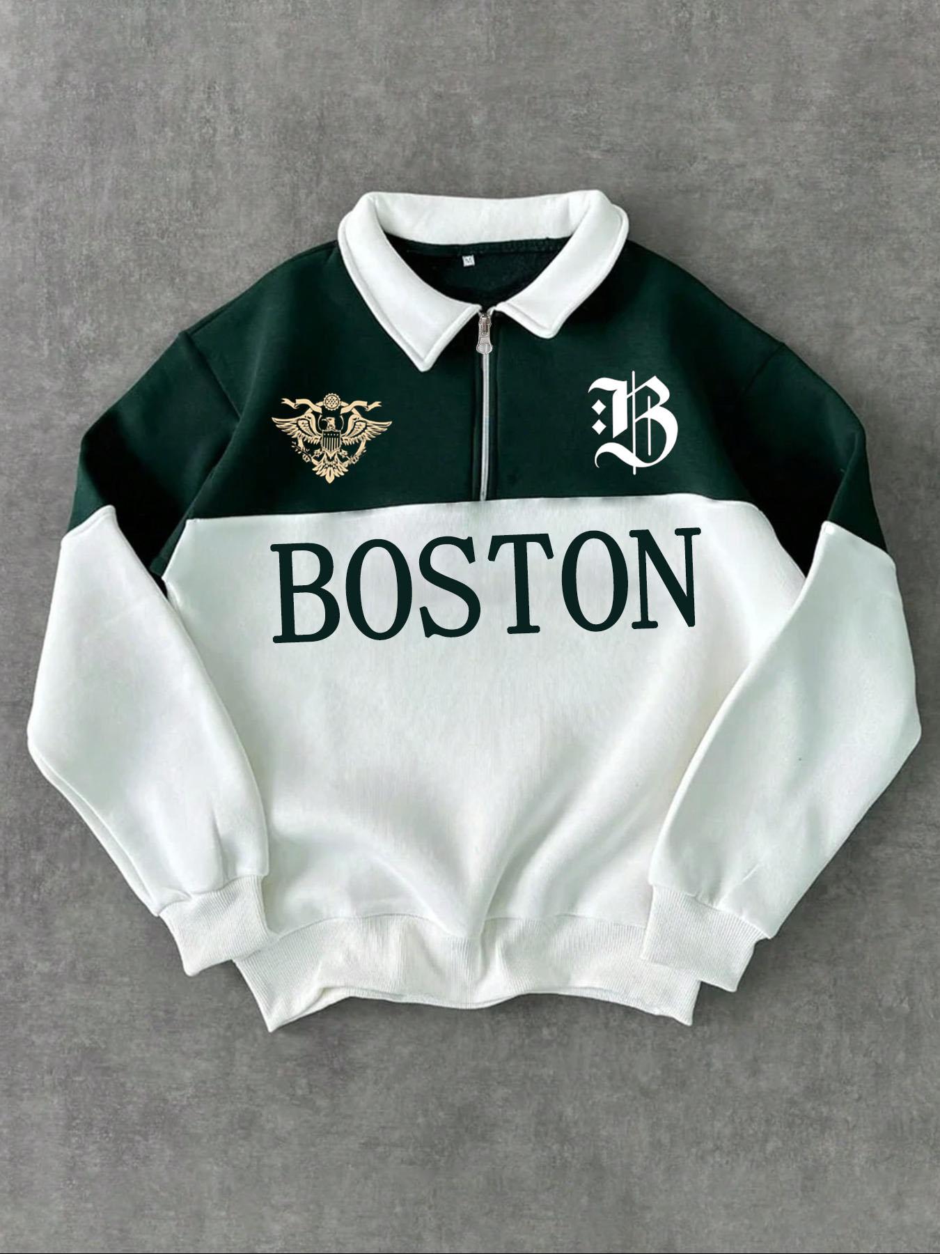 Men's Regular Fit Contrast Trim Zip Up Half Placket Sweatshirt, Casual Comfy Long Sleeve Collared Pullover for Spring & Fall, Fashion Men's Top for Daily Wear, Hoodie