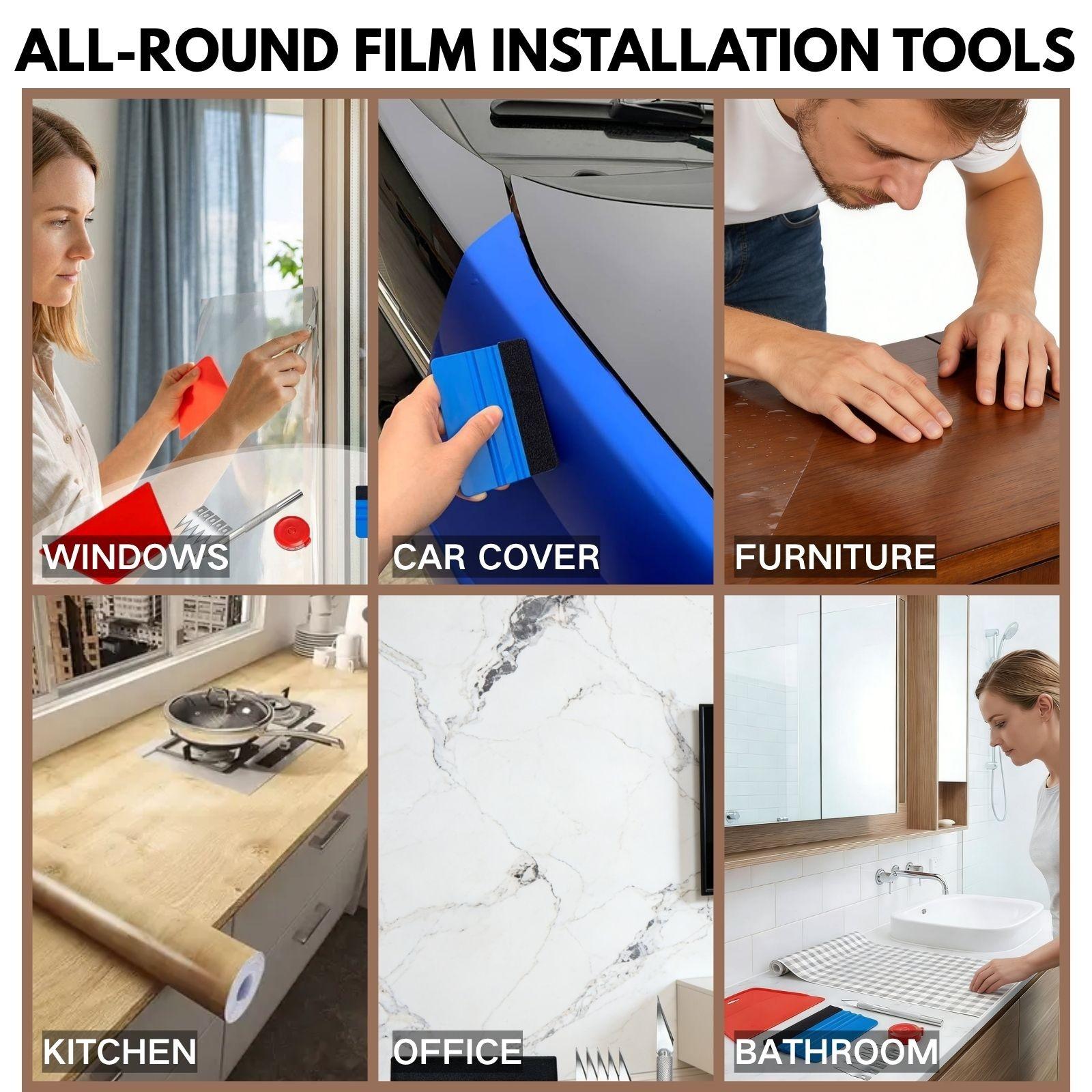 9pcs Peel and Stick Wallpaper Tools Set, Wallpaper Application Spatula, Felt Squeegee, Mini Tape Measure, 1 Craft Knife + 5 Metal Blades, Complete Window Tinting Kit, Car Film Application Tool,  for wallpaper, peel and stick wall tiles, Tinted Film