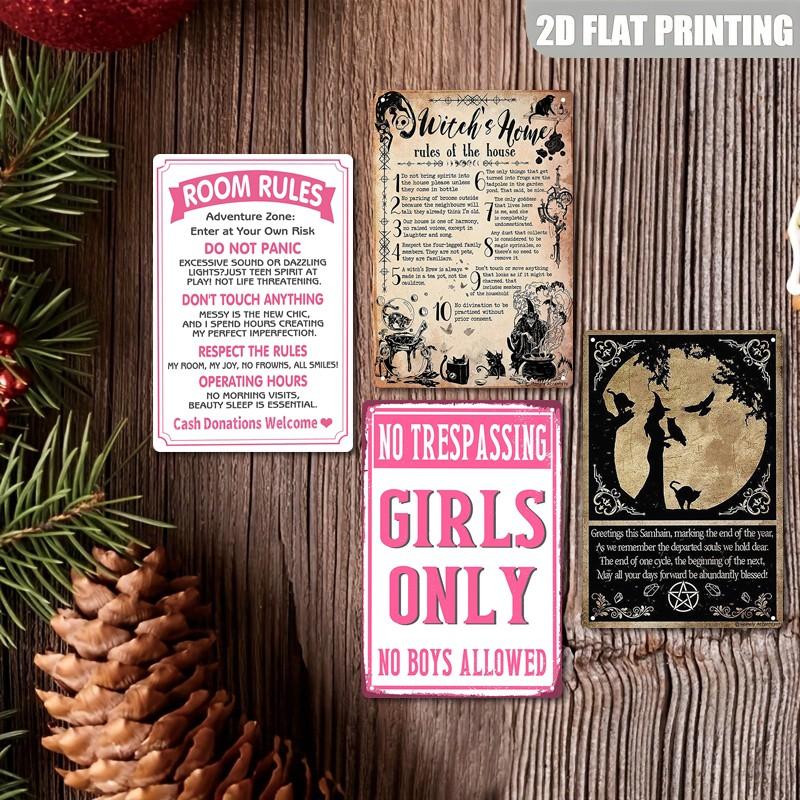 Cute Witch Poster Aluminum Sign, Magic Book Metal Wall Art Print, Halloween Decoration, 20x30 Cm, Universal Setting, No Precious Metal Plating