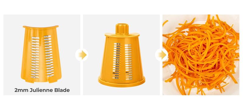 SUSTEAS Yellow Rotary Vegetable Slicer – 5 BPA-Free Stainless Steel Blades, Easy-Grip Handle & Dishwasher Safe for Effortless Prep Ergonomic Grater with Suction Base