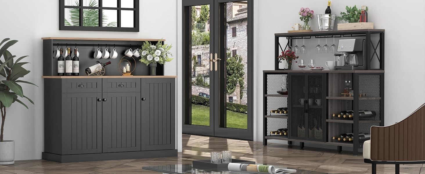 Farmhouse Kitchen Pantry Cabinet with 2 Drawers, Sideboard Buffet Cabinet with 3 Doors for Kitchen,Coffee Bar Cupboard Cabinet with Adjustable Shelves for Dining Room