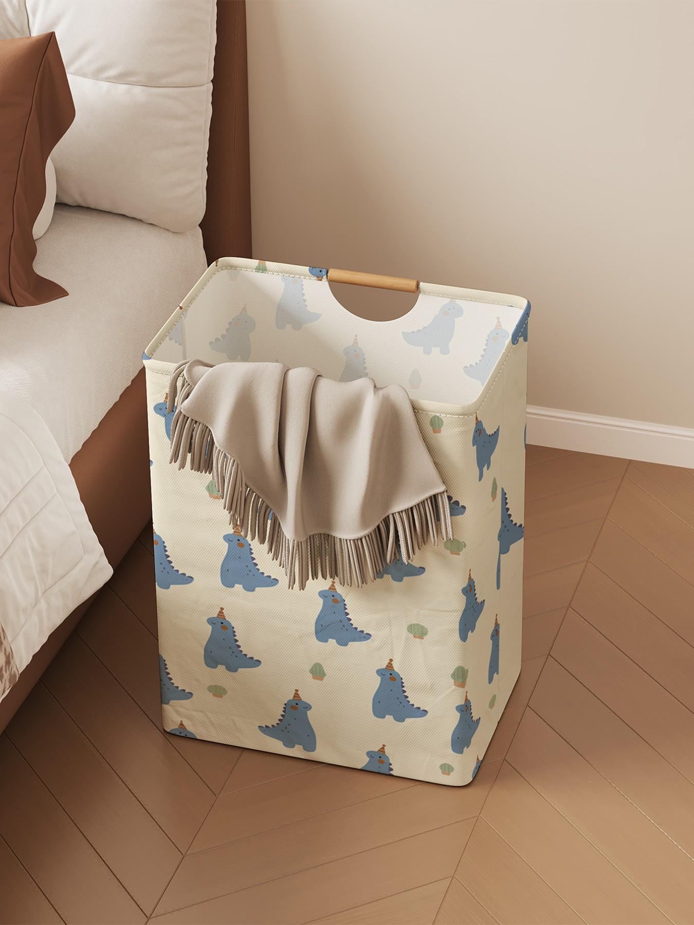 Small Dinosaur Pattern Open Storage Box, Foldable Laundry Basket with Handle, Home Bathroom Folding Clothes Storage Bucket