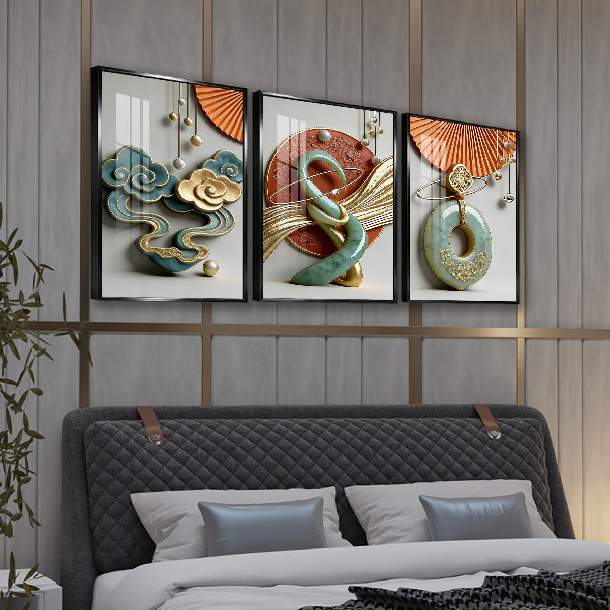 3 Counts Aluminum Alloy Framed Painting, Abstract Jade And Gold Art Sculpture Pictures, Home Decoration For Living Room, Bedroom, Office, Restaurant, Hallway Wall Decor, Odorless Print Artwork, Luxury Perfect Gift For Friends And Family