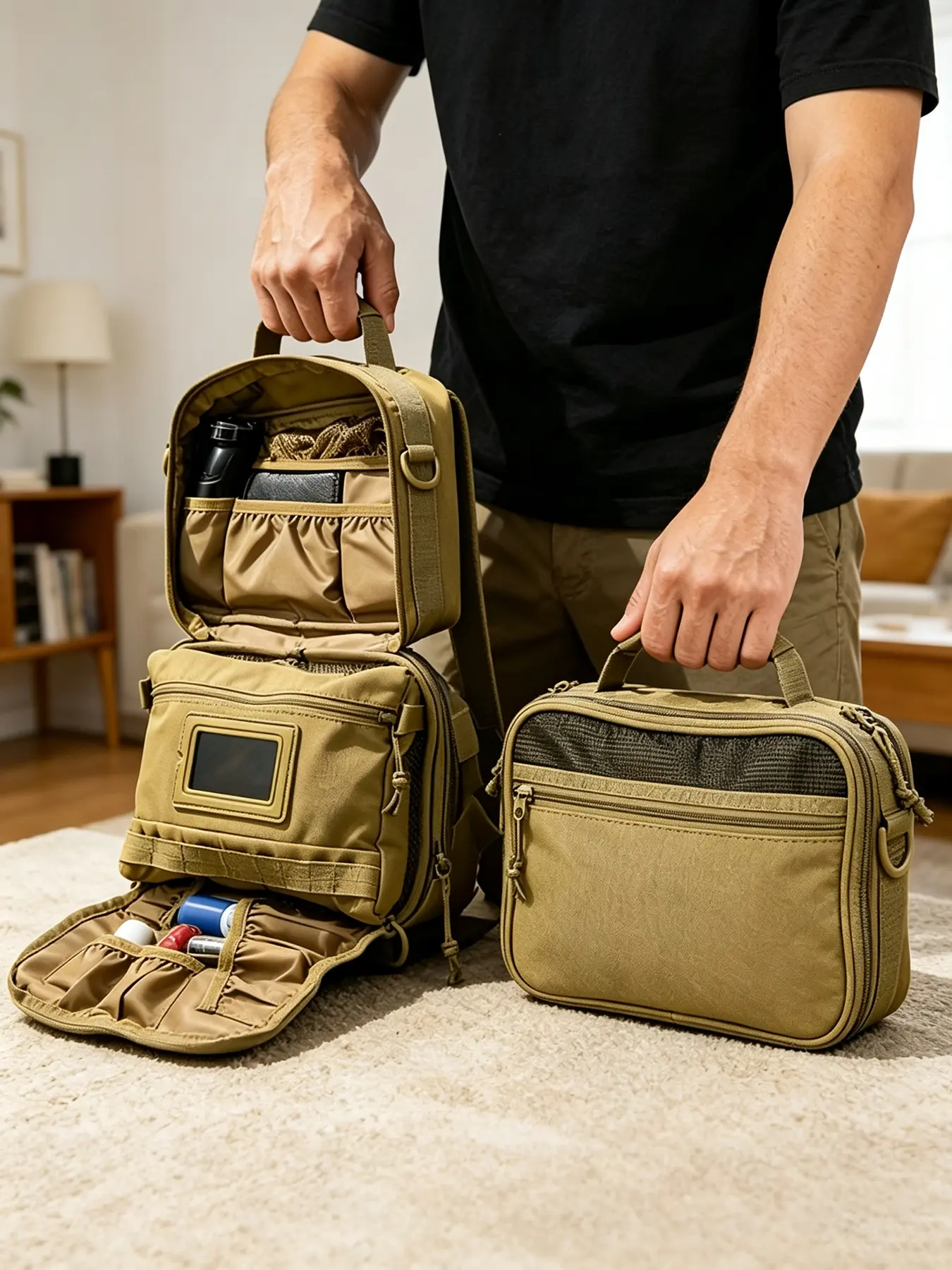 Men Durable Oxford Fabric Portable Outdoor Tactical Bag, Multi‑purpose Large‑capacity Gear Storage Pouch, Usable As Fishing Tool Bag And Travel Toiletry Organizer Bag