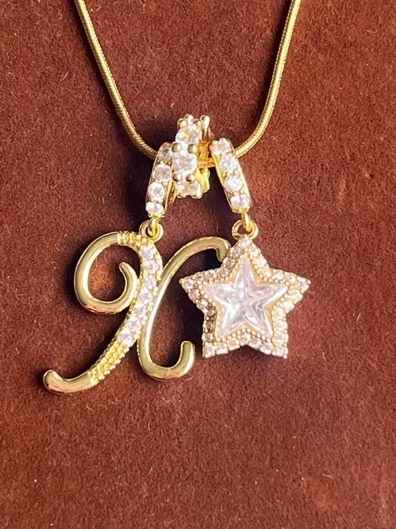 Elegant Sweet 26 Letter Zirconia Star Pendant Necklace, Necklace Initial, High End Necklace, Perfect Gift for Mom Or Girlfriend for Valentine's Day, Mother's Day & Birthdays, Personalized Jewelry Gift