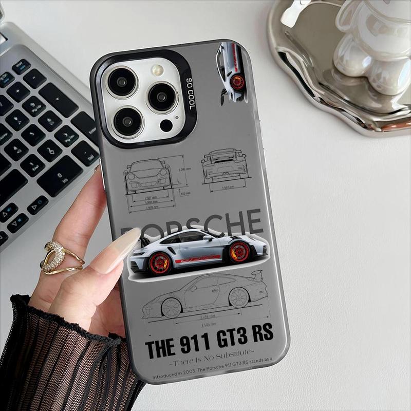 Sports GT3-RS P-Porsche Supercar-911 Phone Case for iPhone 17 16 15 14 13 12 Pro Max Air | Multicolor Matte Laser Metallic Phone Case | Aurora Gradient Finish with Smooth Matte Texture | Durable Scratch-Resistant Anti-Fingerprint Protective Cover