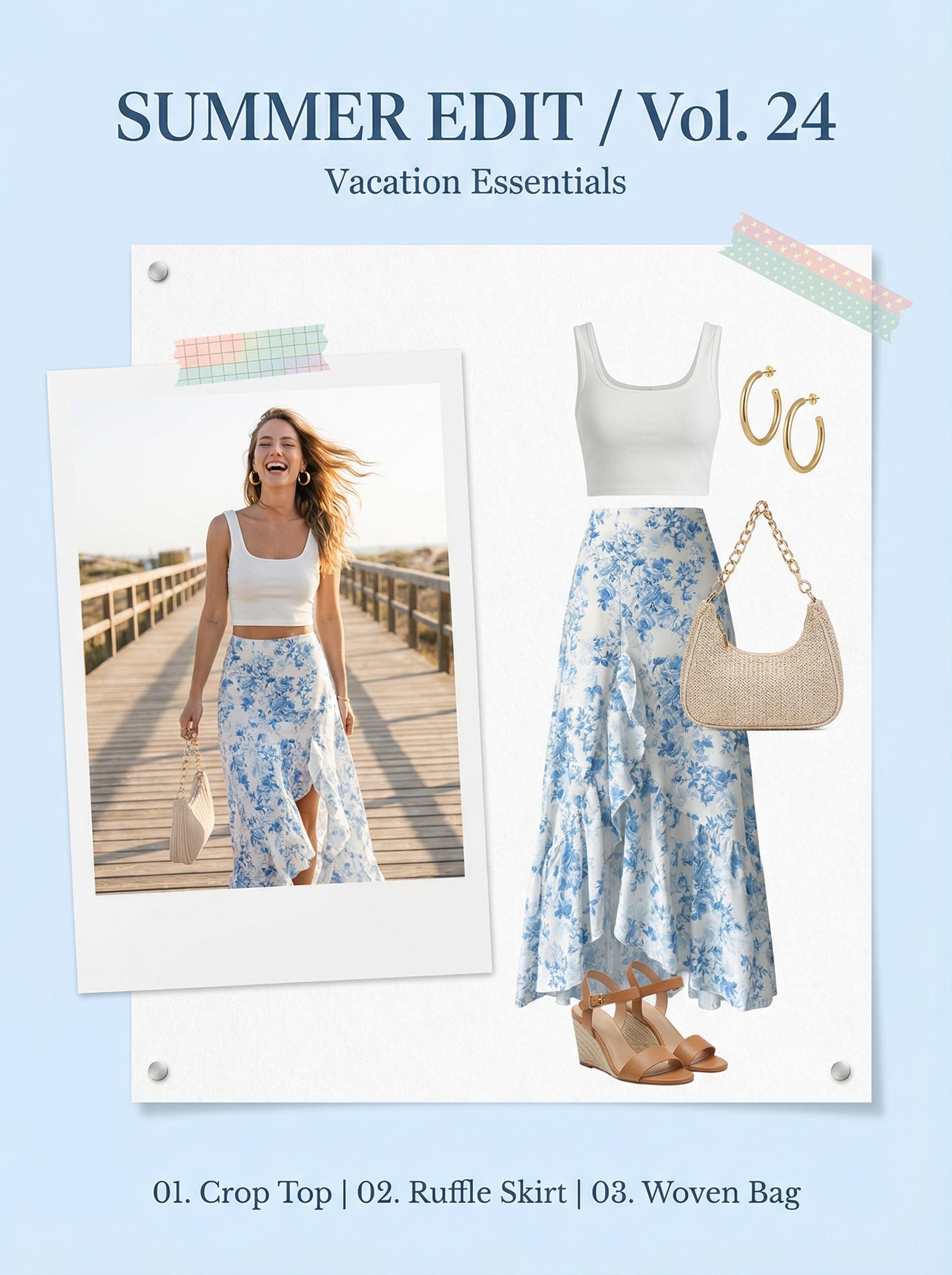 Bohemian Elegant Floral Print Irregular Ruffle A-Line Midi Skirt, Loose-Fitting Design for Garden Parties & Beach Vacations, Spring