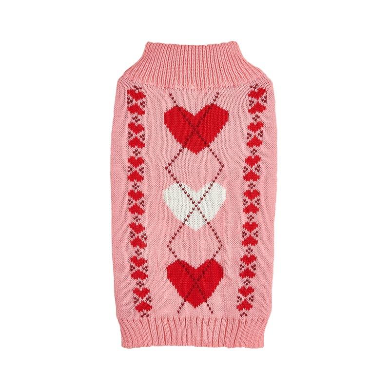 New Valentine's Day Knit High-Elasticity Round Neck Pink Red Lover Bow Heart Pattern French Bulldog Bichon Dog Sweater