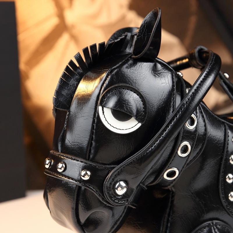 Unique Design Small Horse Bag for Women, Personalized Studs Fringe Animal Purse, Vintage Punk Style Handbag Shoulder Bag