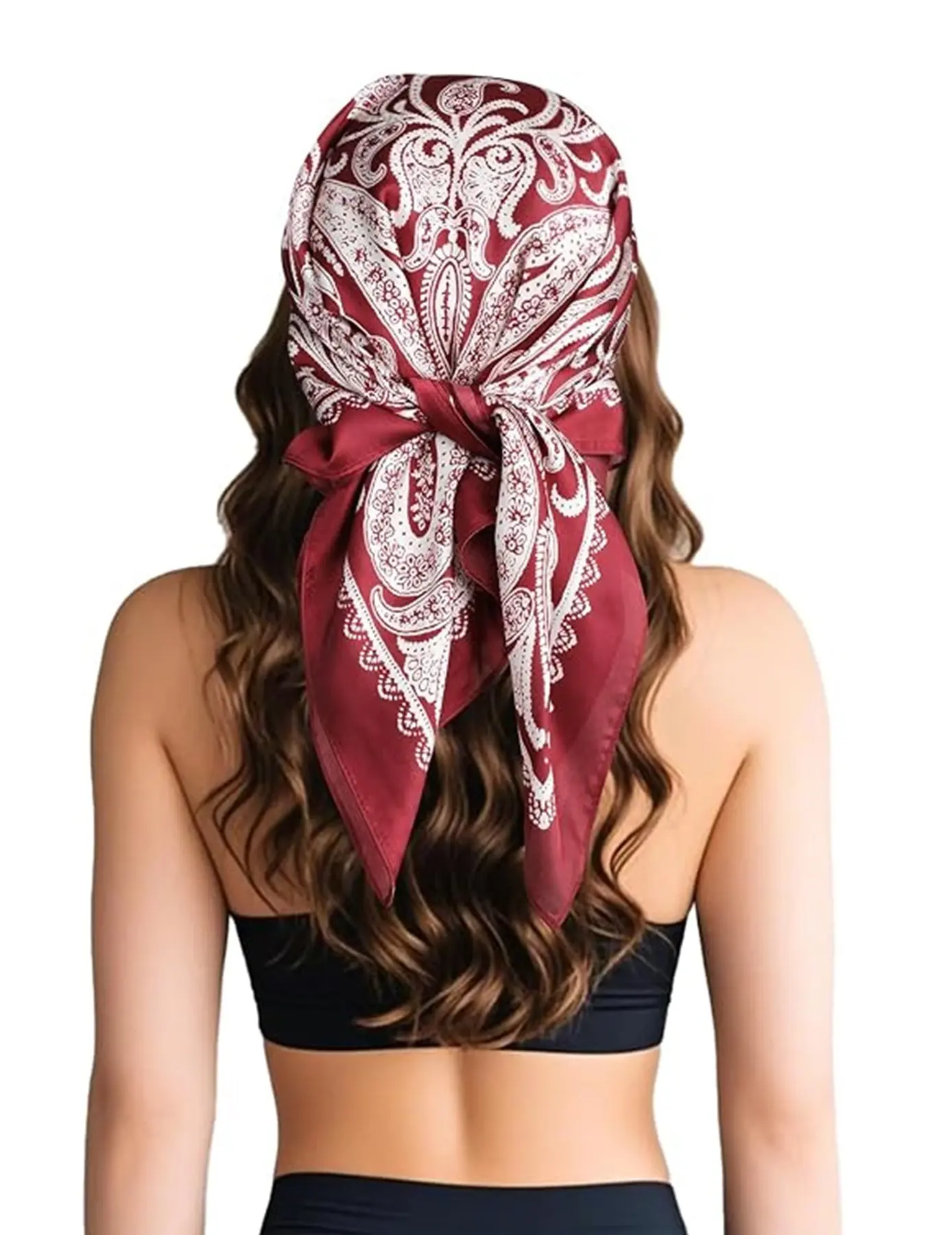 1pc Women's 90cm Bohemian Silk Satin Cashew Print Bandana Square Scarf Headscarf Suitable for Daily Wear, Beach Vacations Sunscreen, Back-to-school Gift