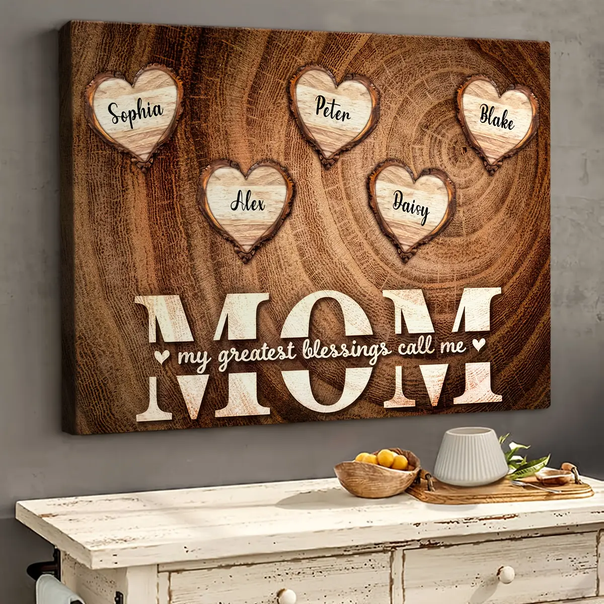Custom 2D Family Surname Wall Art Panel – Personalized Framed Canvas with Names and Dates (Wrap-Around Frame) – Landscape Photo Display Suitable for Older Family Members – Modern/Traditional Style – Home Gift for Parties and Birthdays
