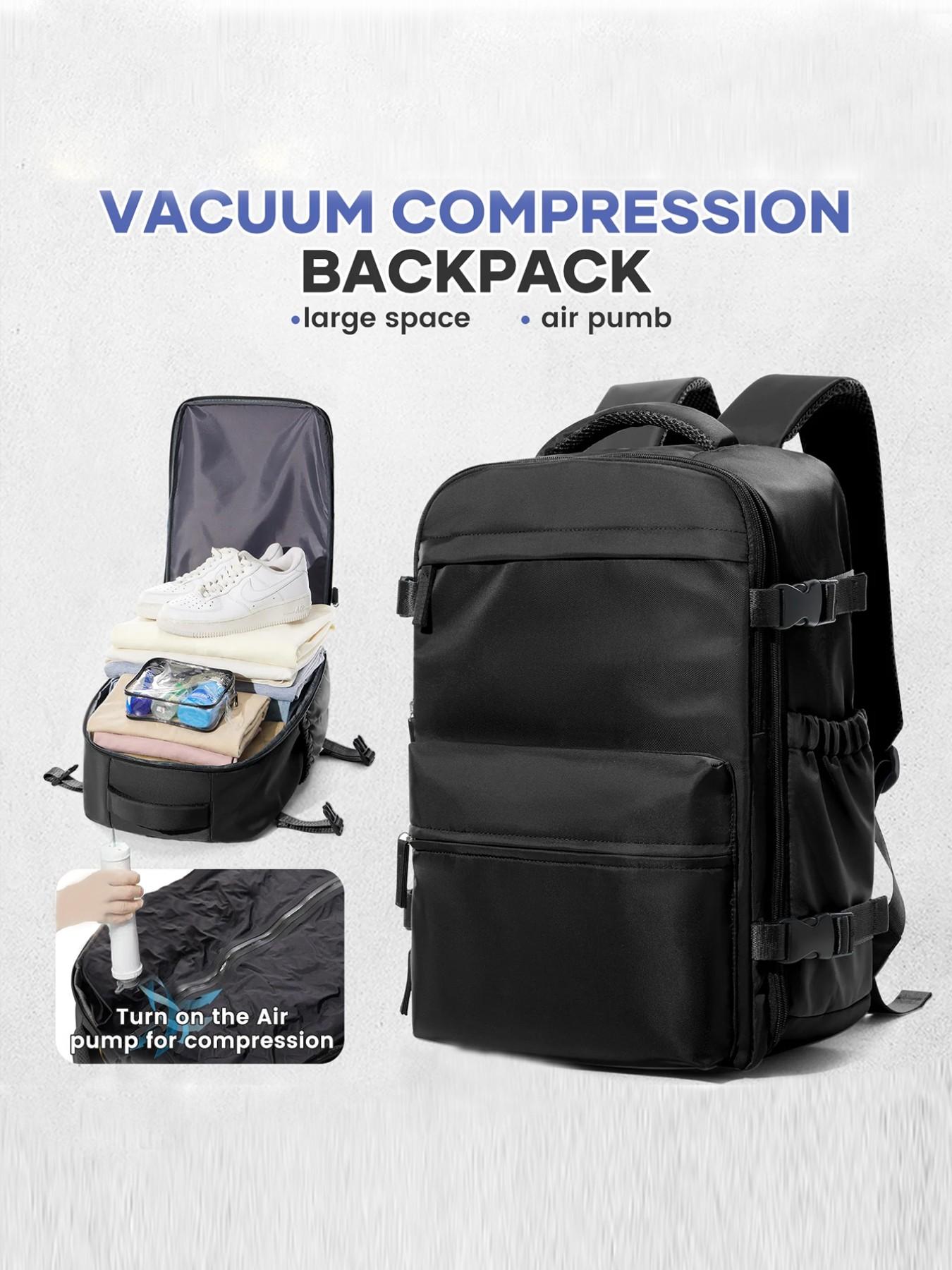 Commuting Vacuum Compressed Travel Work Backpack, Vacuum Compression Backpacks, Ryanair Boarding Ready, Large Capacity, Business Laptop, Women's Backpack with Air Pump