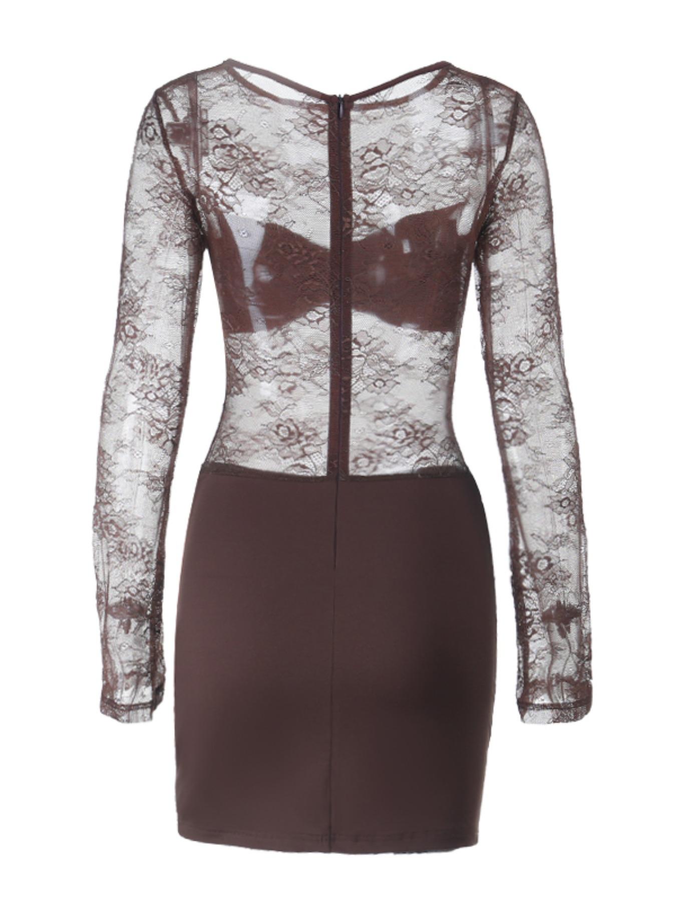 Elegant Lace Long-Sleeve Bodycon Dress, Sexy Slim-Fit Evening Gown, Alluring Fashionable Party Wear for Women