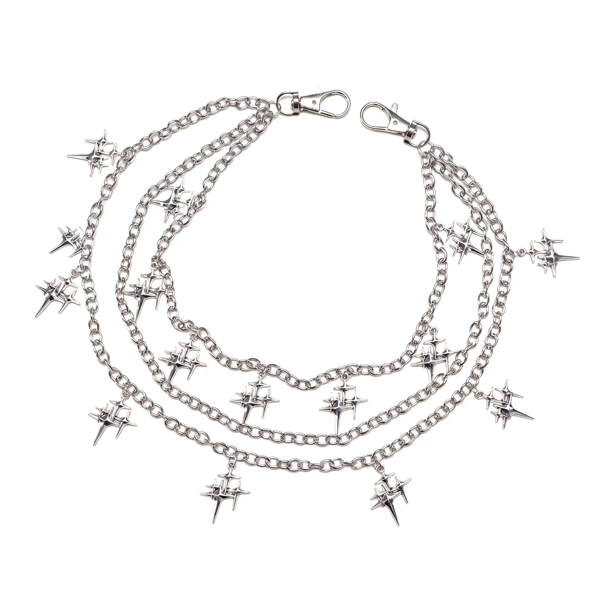 Solid Metal Star Shape Waist Belt, 60cm Polished Neutral Style Accessory with Easy Clip-on Single Ring Key Charm, All-Match for Jeans, Casual Street Outfits