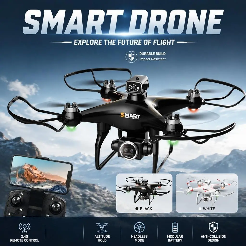 Fairy001 RC Quadcopter Hardware Kit, 2.4G Wireless Remote Control Flying Toy, Black & White Two‑Tone Options for Outdoor Leisure Play
