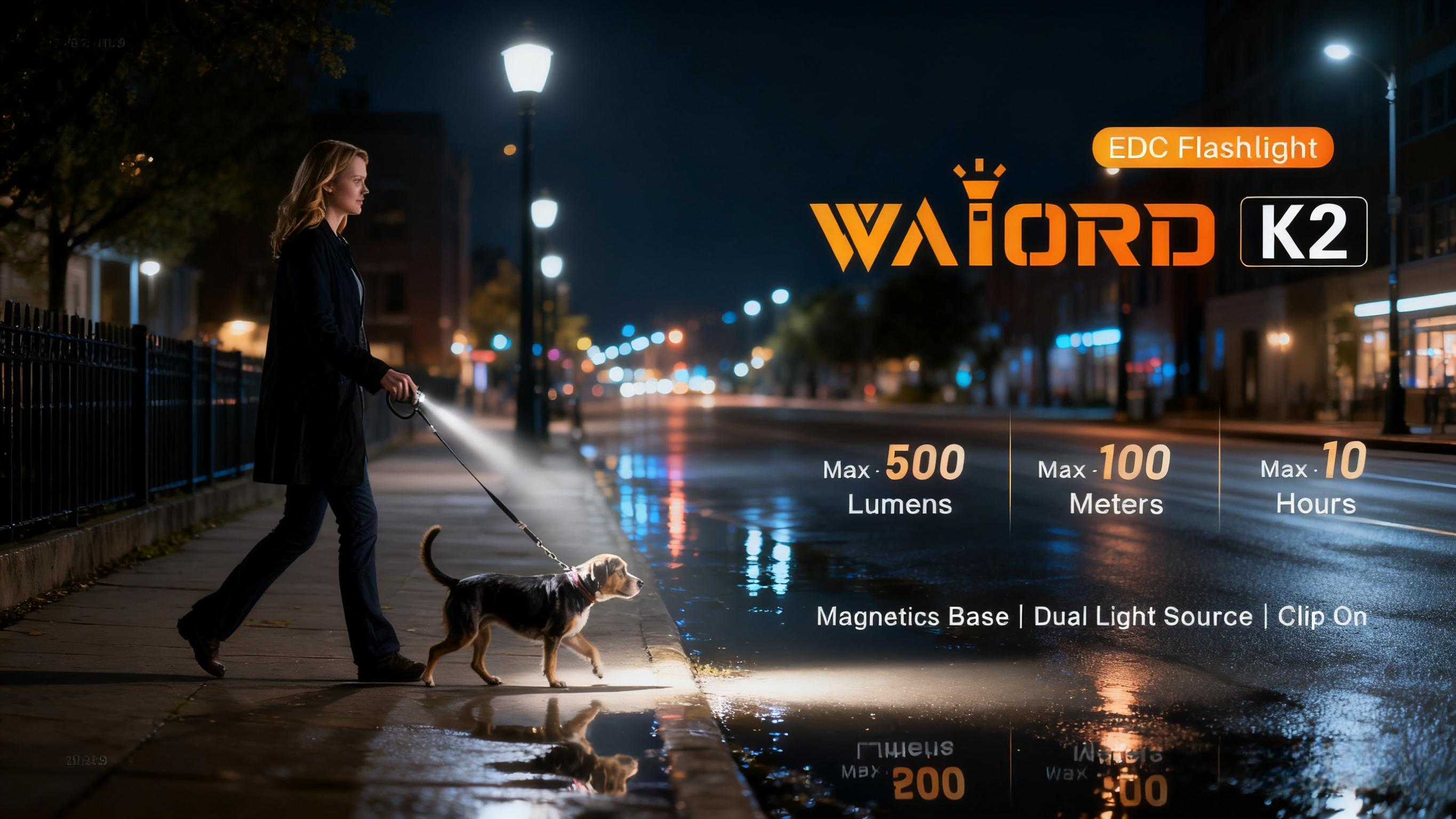WAIORD K2 EDC Flashlight,500 Lumens, USB-C Rechargeable,Magnetic Base, 3 Color Sidelights, Red-Blue Strobe, Pocket  Flashlight,Fire Starter, Window Breaker, for Outdoor Camping, Emergency, Everyday Carry,Mini Keychain Light,car accessories