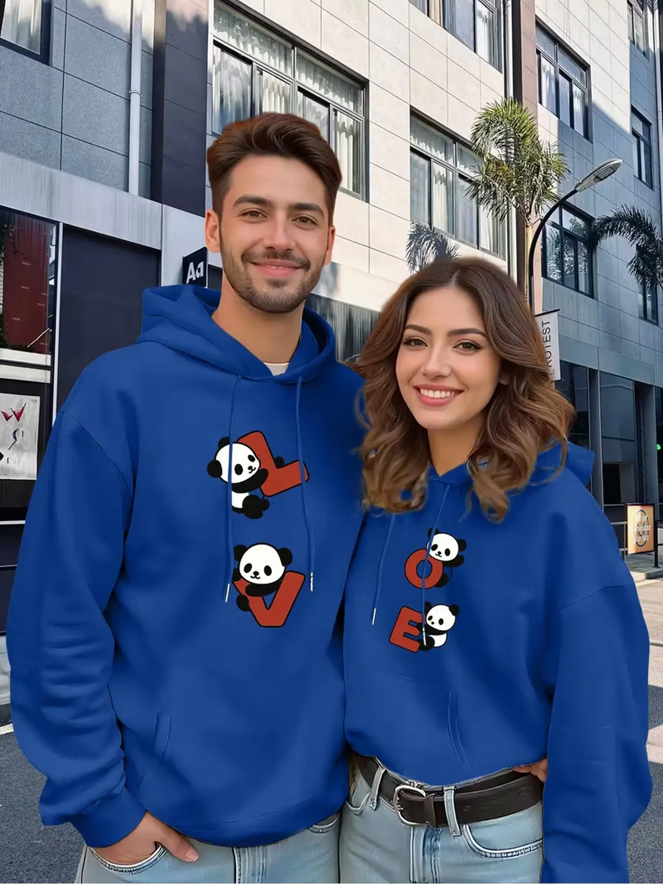 2Pcs Couple Geometric Print Pullover Hoodie With Pockets, Skin-friendly Long Sleeve Sweatshirt, Machine Washable, Hot Anniversary Gift For Spring Autumn Commute Outfits