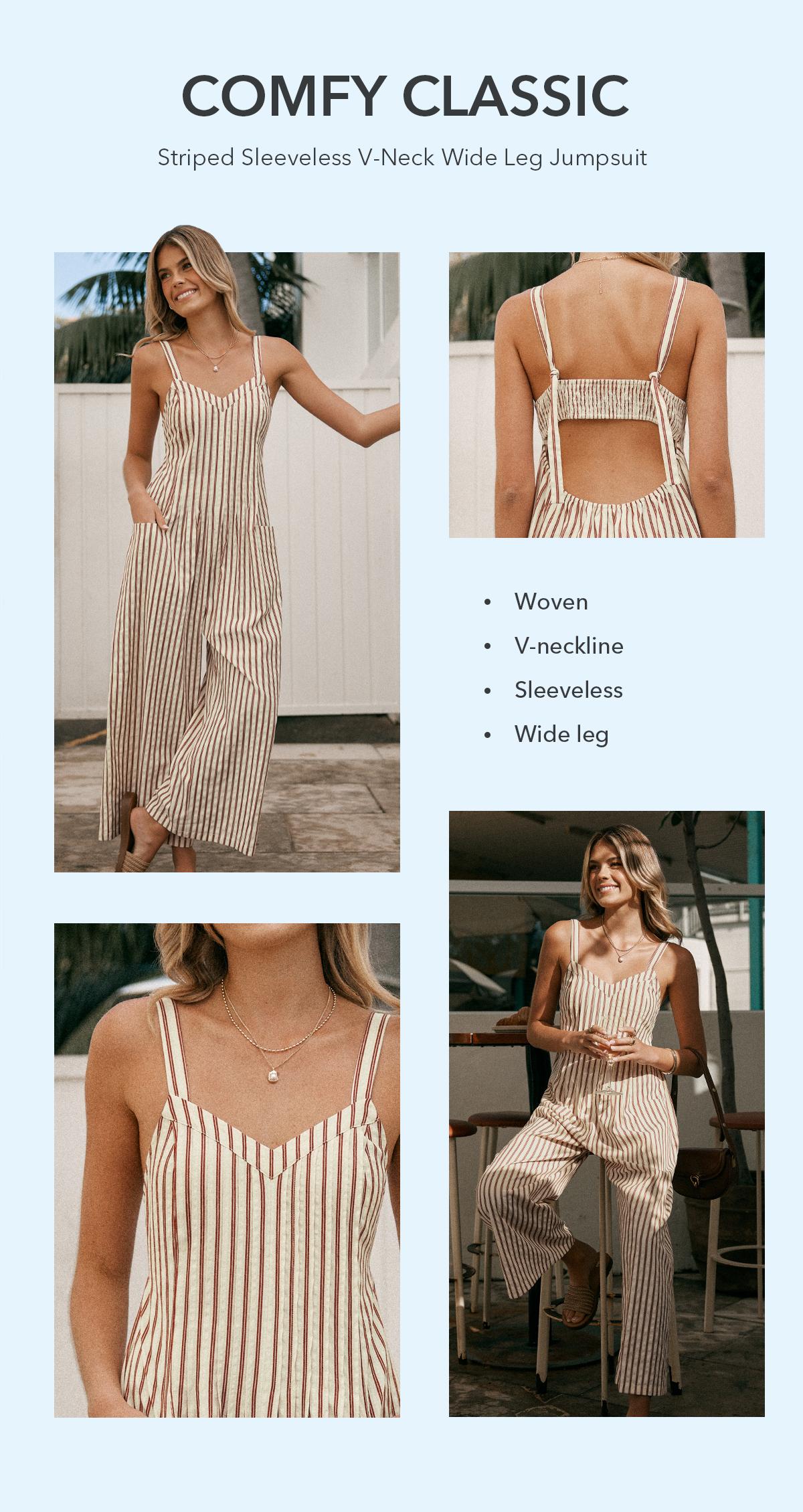 CUPSHE TikTokShopSpringGlowUp 2026 Striped V-Neck Wide Leg Jumpsuit | Effortless Coastal Grandma Style Summer Overalls | Flowy Boho Beach Cover Up & Daily Casual Womenswear SpringStatements