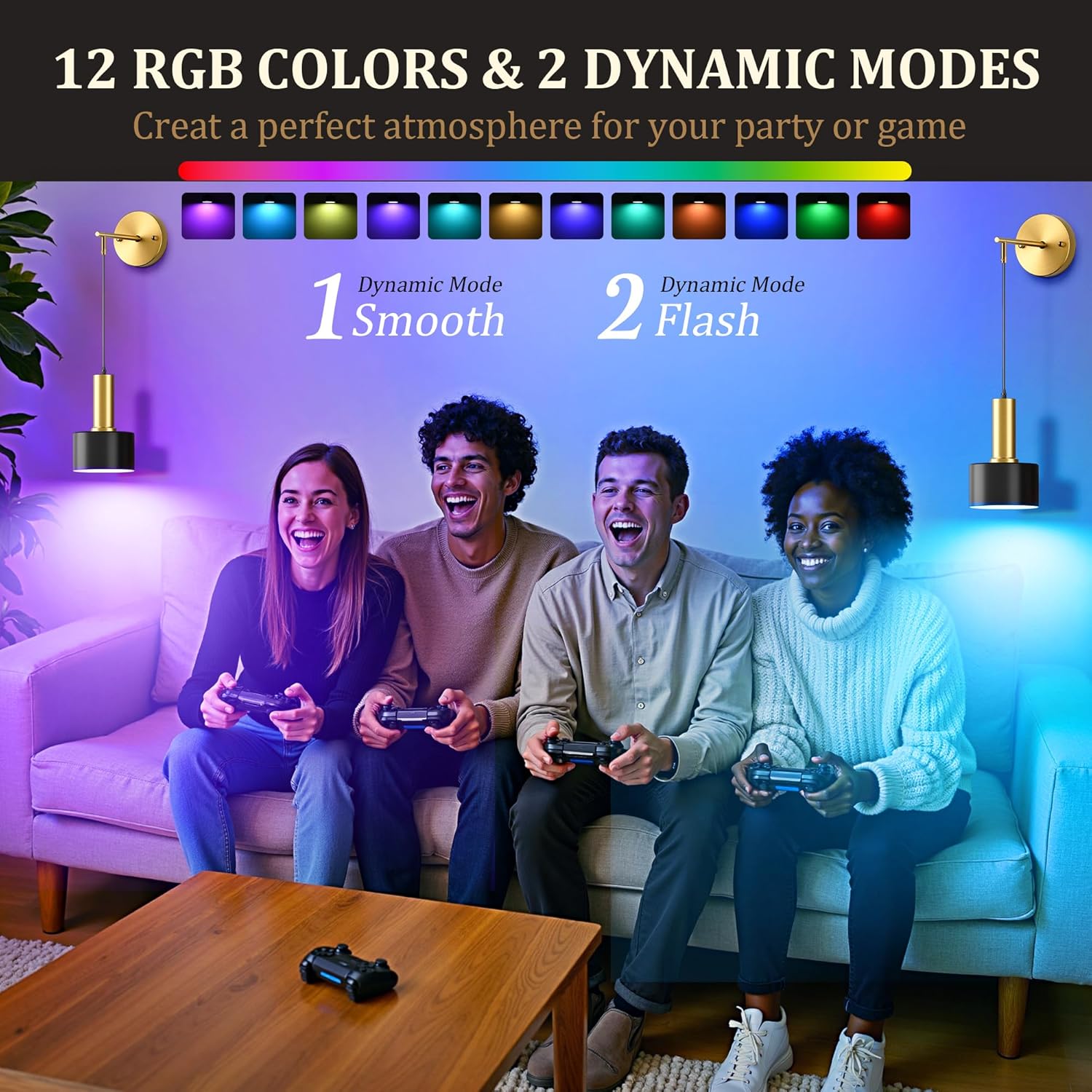 2 Piece LED Rechargeable Wall Light Set, Modern Iron Art Wall Lamp, RGB Remote Control Indoor Decor Lighting, Modern Mood Lighting