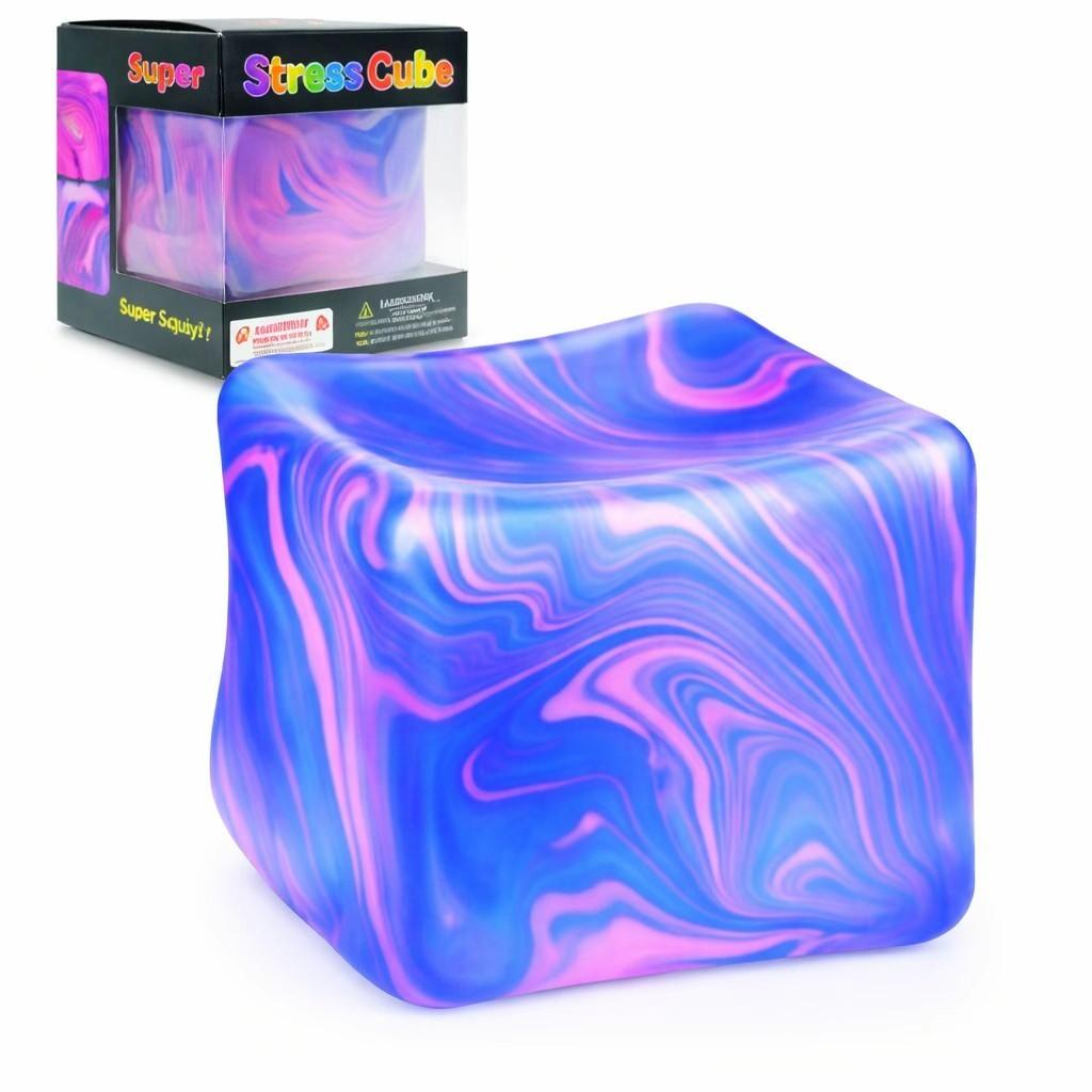 Anxiety-Relieving Squeeze Toy, Stress-Relief Fidget Cube, Substantial & Tactile Sensory Toy, Unique Swirled Color Design, Suitable for Adults & Children, Candy-Themed Stress Ball