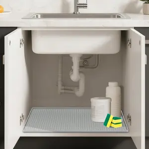 32" x 22" Under Sink Mat for Kitchen Lanstics Under Sink Organizer Waterproof Raised Edge Silicone Mat Sink Protector Silicone Organizers Tray for Kitchen Bathroom 33" and 36" Sinks