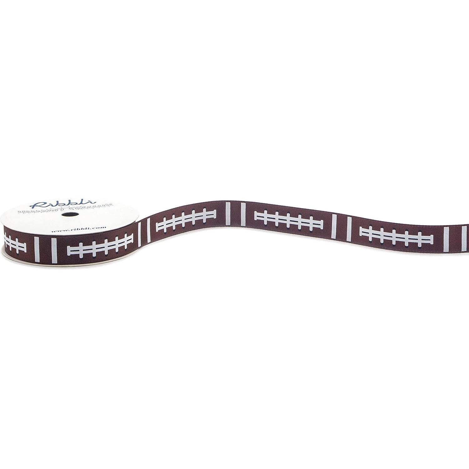Polyester Satin Football Craft Ribbon - Single Spool, 5/8-Inch x 10-Yard, Brown/Black/White, Washable Fabric, Ideal for Hair Bows, Wrapping, Crafting & Sewing Supplies