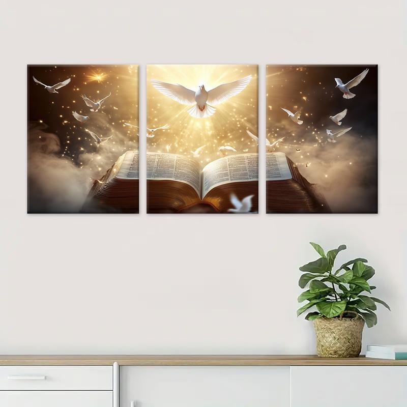 Bible Themed Wooden Framed Canvas Painting, 3 Counts/set Modern Art Decoration, Wall Art for Home Living Room Bedroom Office, Poster