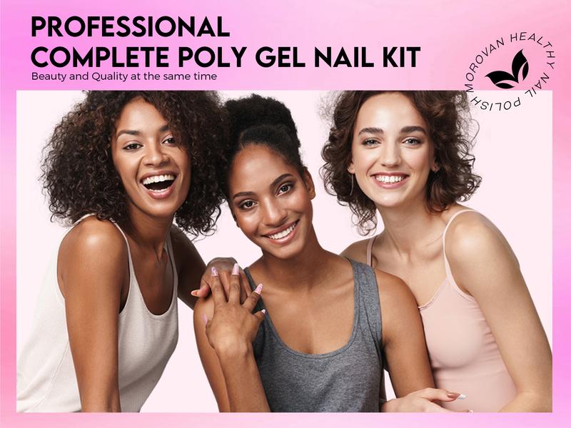 Morovan Poly Gel Nail Kit: with 5 Colors and UV Lamp Poly Gel Starter Kit With Slip Solution Base Coat and Top Coat Nail Extension Gel