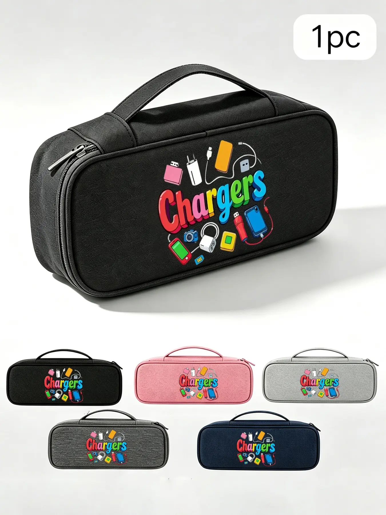 Colorful Data Cable Print Electronic Accessories Travel Organizer Bag, Multi-Layer Digital Storage, Zipper Closure, Portable, Unisex