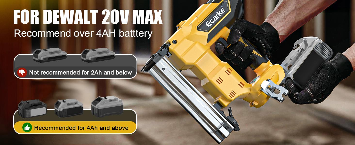 Cordless 18GA  5/8 to 1-1/4 Inch Brad Nailer for Dewalt 20V, 【Battery NOT Included】, 2 Mode 18 Gauge Nail Gun with 1000 Nials for Wood Carpentry, Brushless
