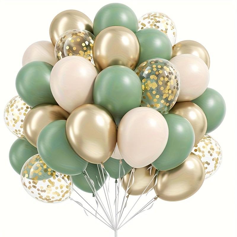 50 gold, white, and gray green balloon arch kits, gold confetti balloons, suitable for weddings, birthdays, parties, and engagement parties, gender revealing, bachelor parties, date nights, garden decorations