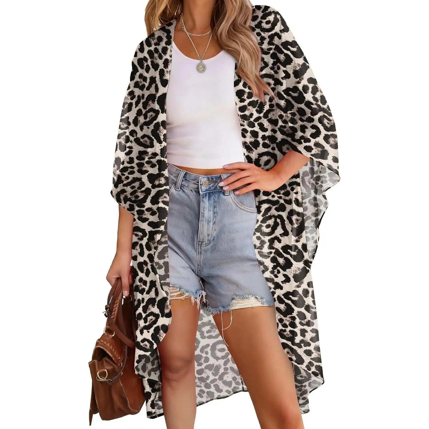 Women's Kimono Cardigan Swimsuit Cover Up Beach Casual Loose Swimwear(Gift)