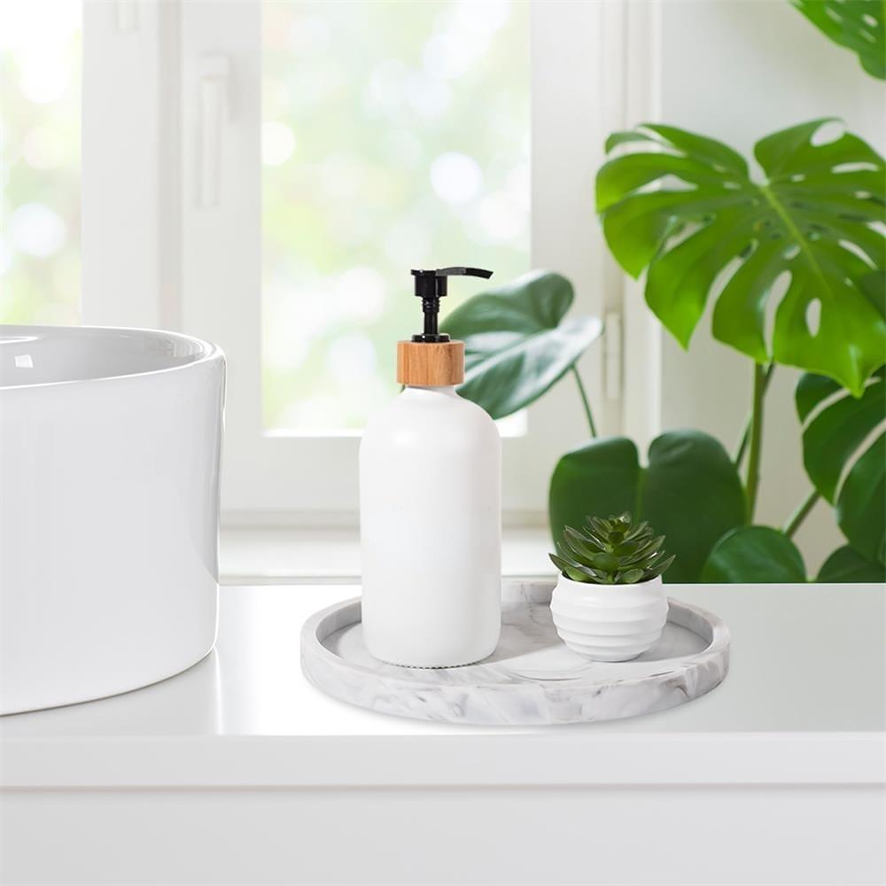 Silicone Round Bathroom Tray, 1 Count Solid Color Or Marble Pattern Makeup Tray, Kitchen Countertop Storage Rack, Home Organizer for Candle, Perfume, Bathroom Decor Supplies