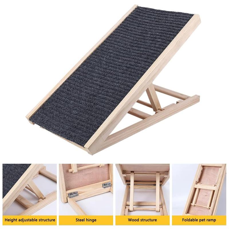 Pet Dog Ramp Wooden Portable Folding Pet Ramp for All Dogs and Cats 27.5" Long Adjustable from 12” to 16” Up to 110Lbs Dog Ramps for Bed Couch Car