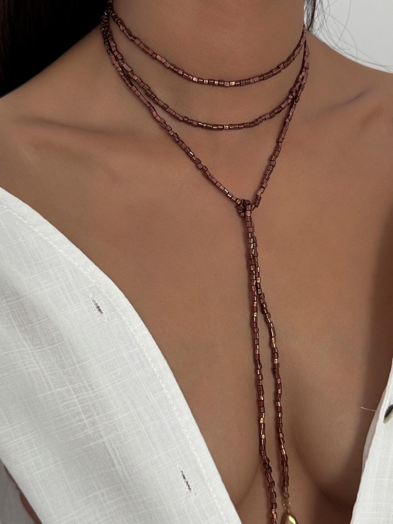 Bohemian Geometric Ccb Beaded Long Necklace for Women, Fashionable Daily Wear Jewelry Gift, Versatile Party Accessory