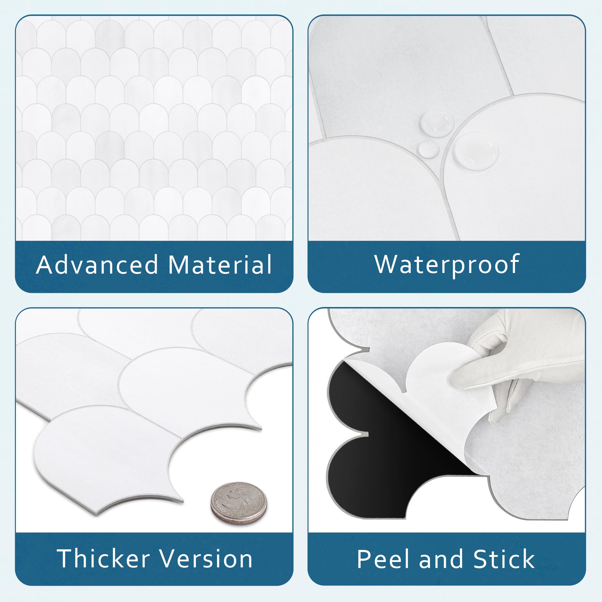 INNO STICKERS 10-Sheet Fish Scale Peel and Stick Backsplash Tile 11.4''x10.9" 3D White Scallop Handmade Looks Self Adhesive Wall Tiles for Kitchen Bathroom