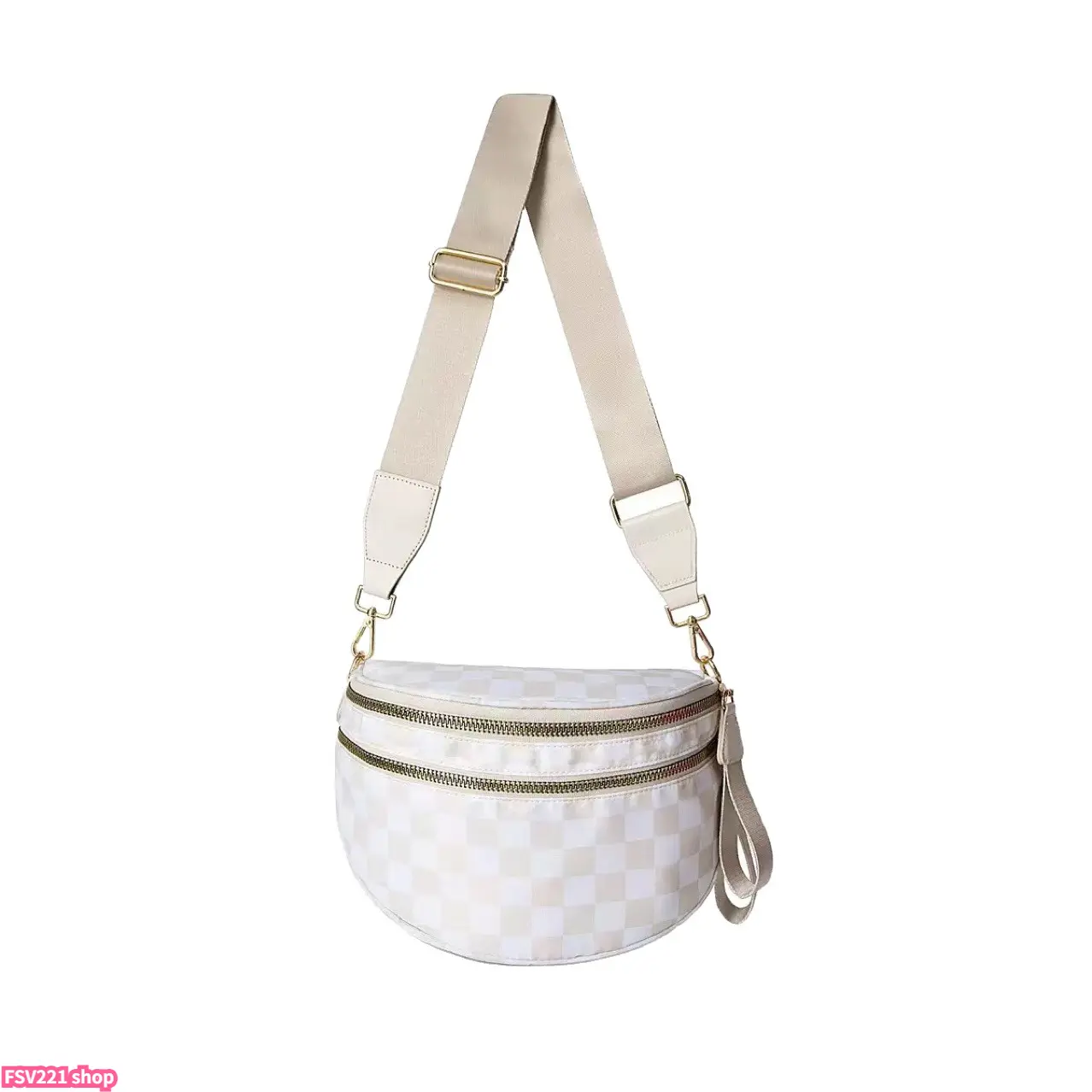 2026 Women Checkered Nylon Fanny Pack Y2K Trendy Crossbody Belt Bag Adjustable Strap Sling Purse Large Capacity Waist Pouch for Outdoor Festival