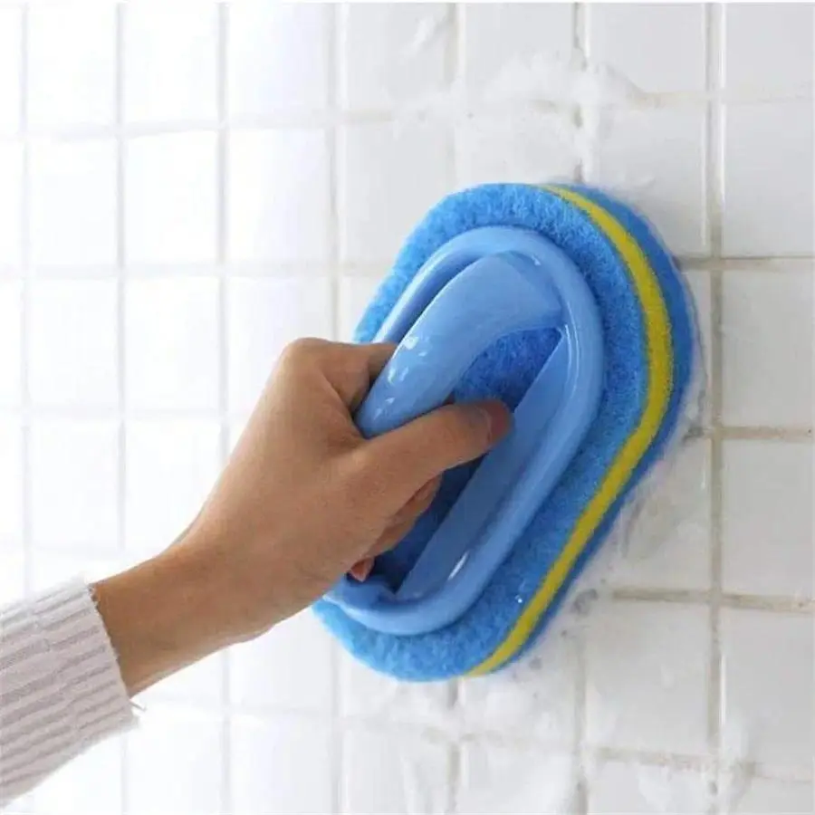 Bathroom Sponge Scrubber with Handle, Household Cleaning Brush Scrubbing Pad, Practical Cleaning Tool for Tub and Tile