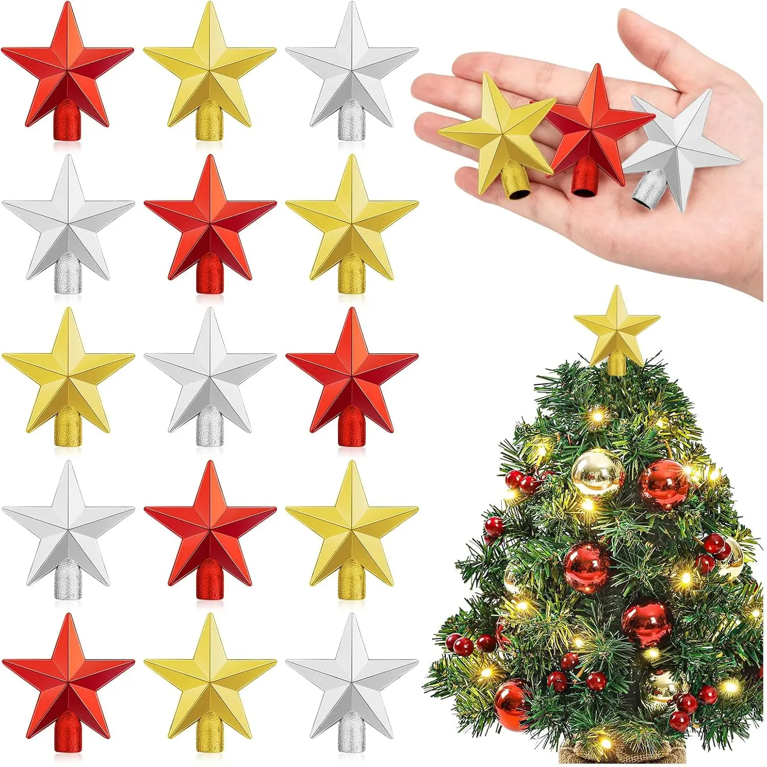 15 count Small Christmas Tree Topper, Mini Tree Topper Stars, 2.36 Inch Christmas    Trees Top for Xmas Holiday Trees Ornament  Decor