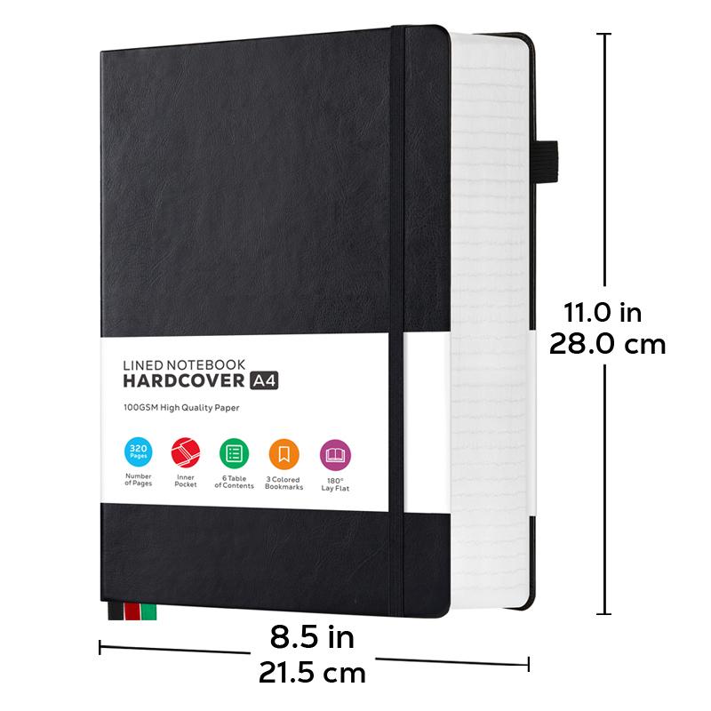 A4 Notebooks College Ruled, 1 PCS A4 (8.5 x 11) Large Notebook Journal with 100GSM Lined Paper, Hardcover Leather Journaling Notebooks for Women & Men, 320 Pages, Big Notebook for School Work