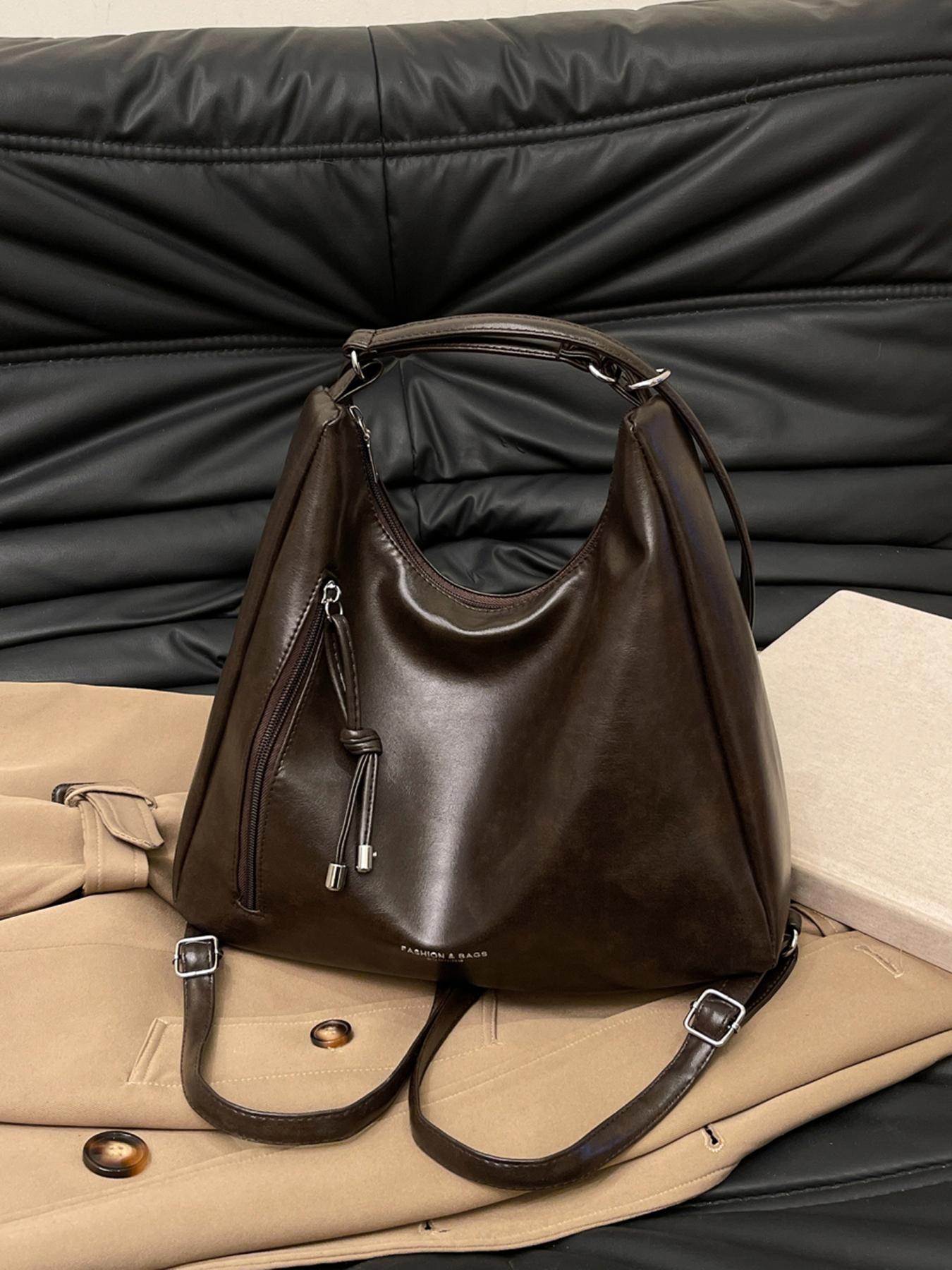 Simple and casual versatile texture shoulder bag, fashionable and personalized niche large capacity backpack, with external zipper pocket design, can accommodate tablets and headphones, suitable for commuting and shopping, Stylish Daypacks