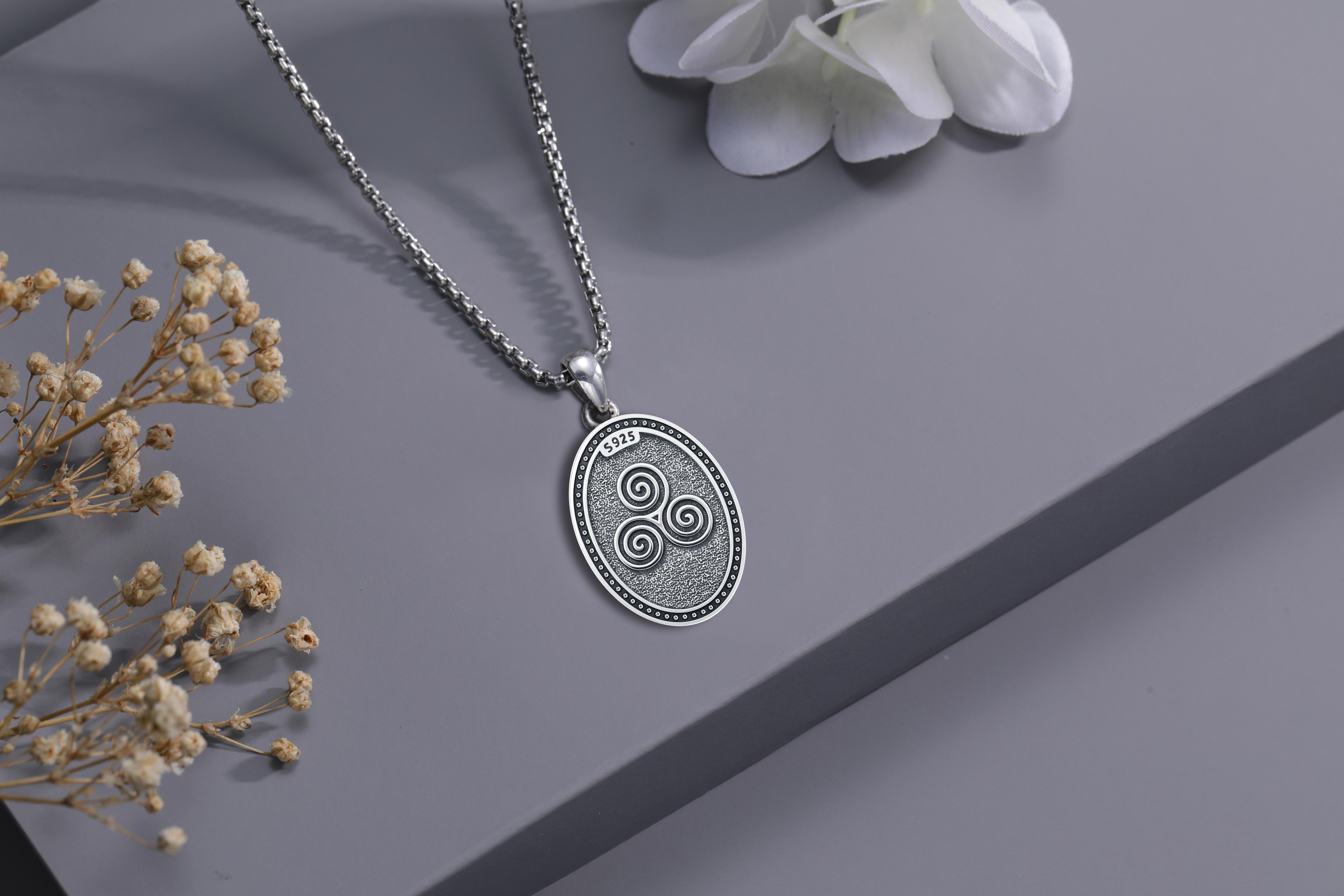 DRINSPER Freya Necklace 925 Sterling Silver Goddess of Beauty and Love Norse Mythology Goddess of Magic Seidr and Fate control Daughter of Njord Freya the Vanir Devotion Jewelry Pagan Jewelry for Women Men