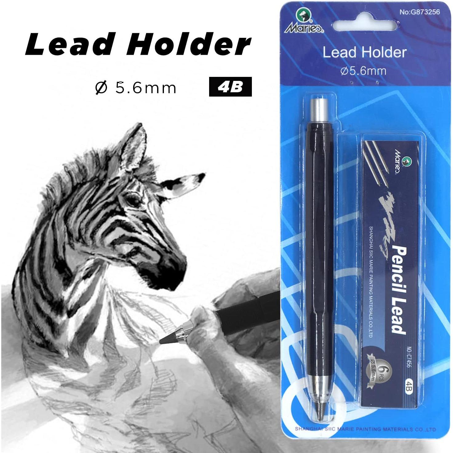 5.6mm Mechanical Pencil Automatic Clutch Lead Holder, 5.6 mm Lead Art Mechanical Clutch Carpenter Pencil Graphite Pencil for Draft Drawing, Writting, Sketching (Black(with 6 count 4B Leads))